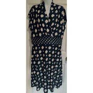 Phase Seven Blue & Beige Surplice V-Neck Midi Stretch Dress Short Sleeve 16